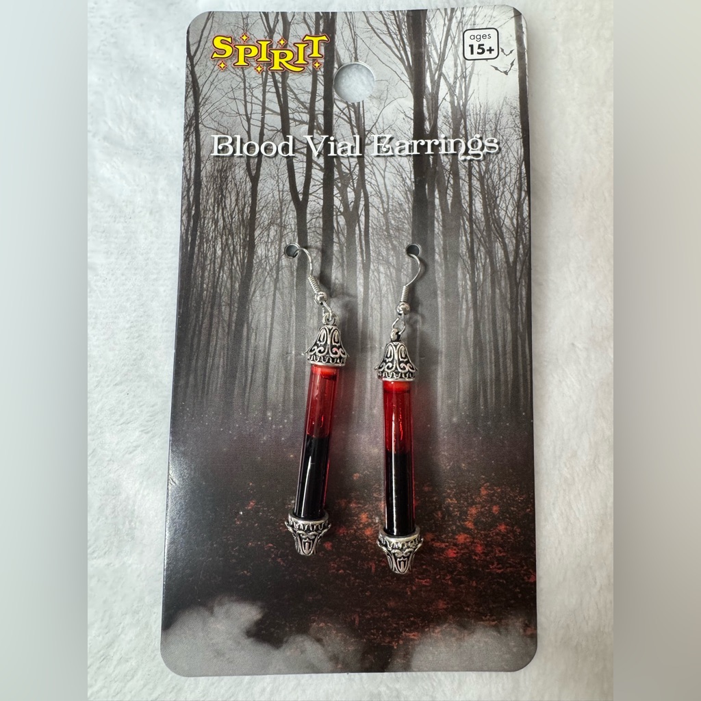 Spirit Blood Glass Vial Dangle Vampire Earrings Victorian Vampy Gothic Queen